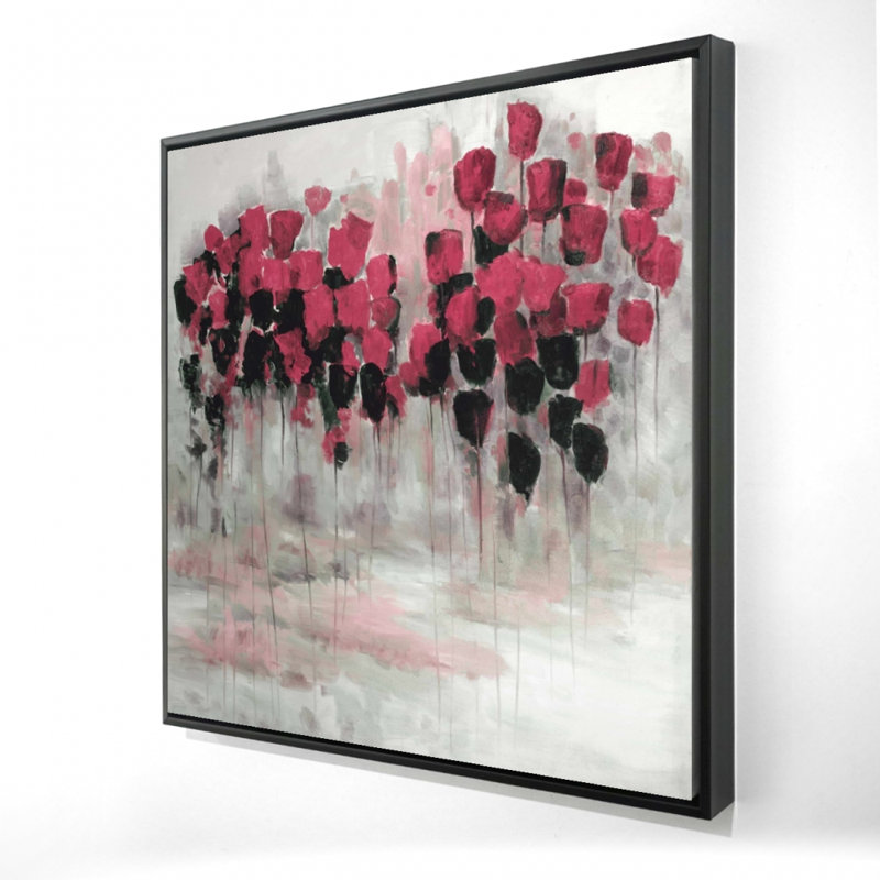 Art sur toile abstraite contemporaine - Fleurs noires, H 37,25 po x l 37,25 po