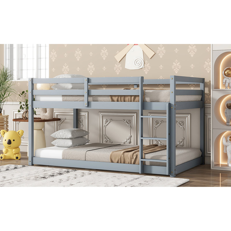 Lit simple surélevé en bois d'hévéa massif, gris - pour un lit d'escalade et d'accès pratique, Gris