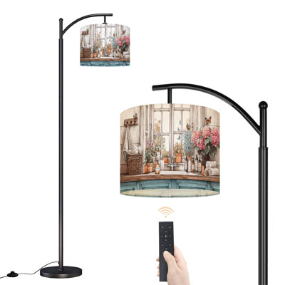 Lampe sur pied à arc avec abat-jour réglable fleur papillon fleurs dans un vase botanique plantes en pot serviettes roulées lampe sur pied 3 températures de couleur à haut gradateur avec interrupteur au pied pour la chambre à coucher