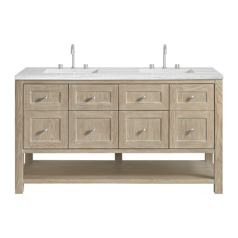 Breckenridge 60'' W Double Vanity, Whitewashed Oak, White Zeus, Widespread