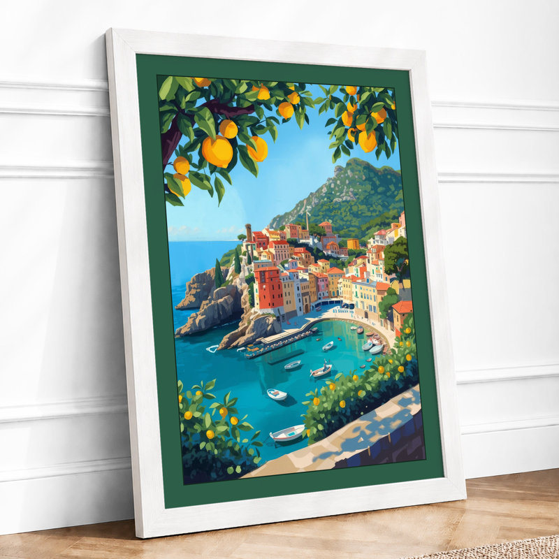 Cliffside Village Charm Retro - Framed Print, A1 - 84.1 x 59.4 cm, White