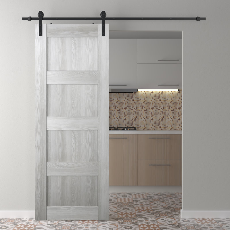 Avon 07 3R Paneled Wood Prefinished Barn Door with Installation Hardware Kit, 35.875" x 79.37", Veralinga Oak