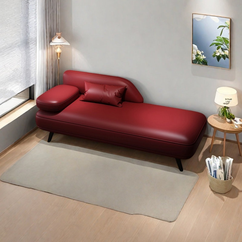 Chaise longue élégante et simple en similicuir, Orienté à gauche (vu de face), Rouge vin