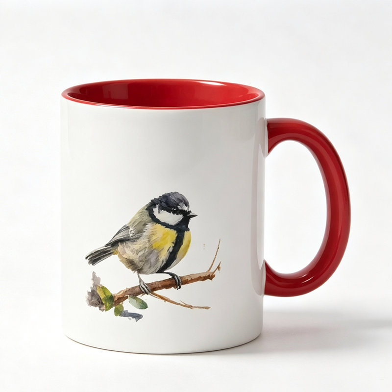 A Single Blue Tit Forest Birds Ceramic Coffee Mug, Perfect for Tea, Milk, Or Water While Enjoying a Good Book.