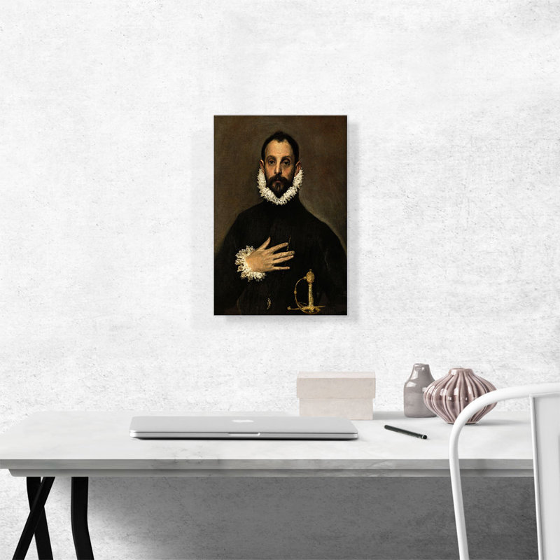 Le noble avec sa main sur sa commode 1580 par El Greco - reproduction d'art sur toile tendue, H 18 po x l 12 po x P 1,5 po