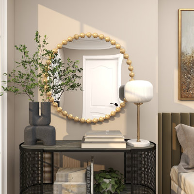 Metal Room Wall Mirror with Beaded Detailing
