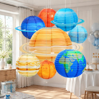 8-Pack of 12-Inch Hanging Planet Paper Lanterns for Solar-System, Outer-Space School Parties, Birthdays, Home Displays, and Room Decor