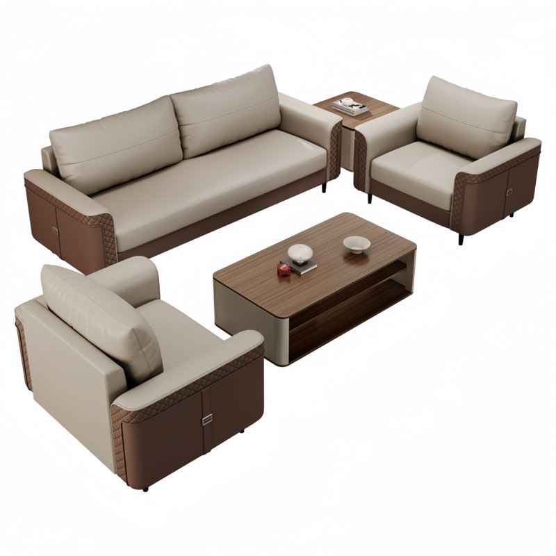 European style simple sofa tea table combination, Leather Match