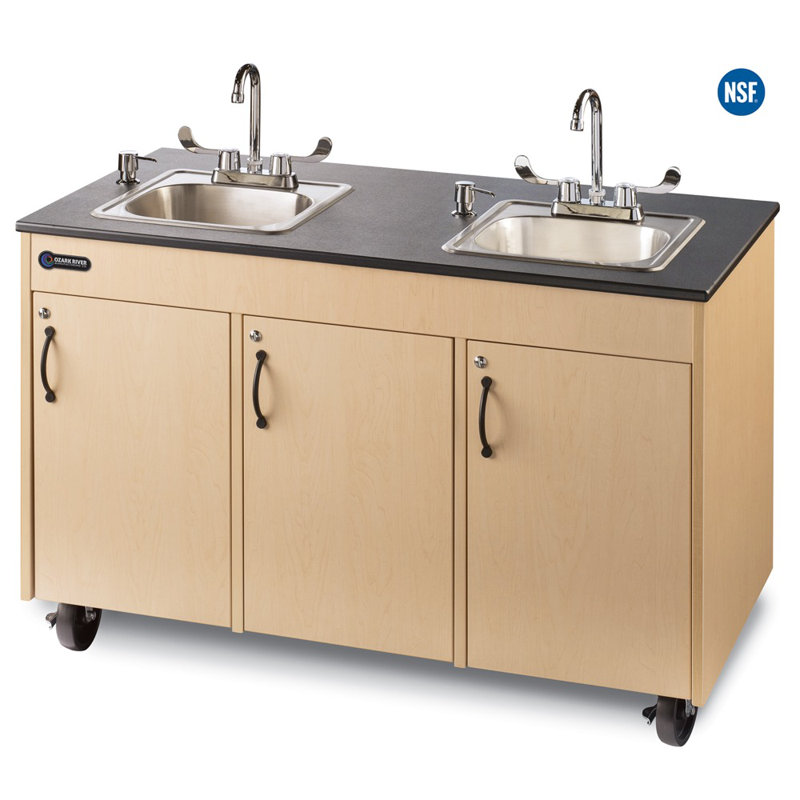 Lil 'Delux Ozark River Portable, station de lavage des mains à double cuve à hauteur d'eau pour les garderies et les salles de classe, lavabo autoportant portable certifié NSF