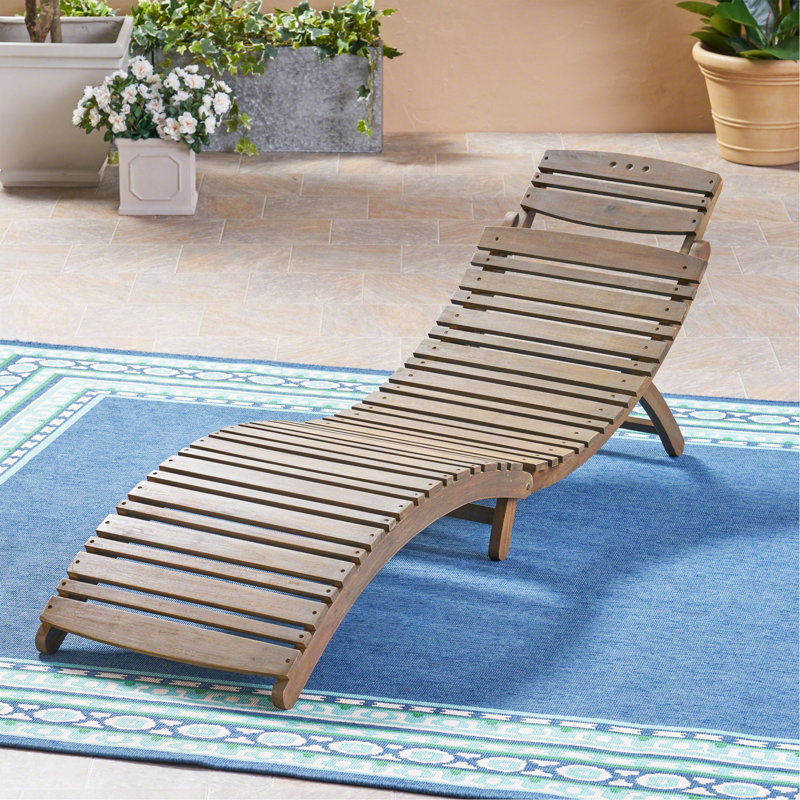 Wood Foldable Chaise Lounge - Grey, Gray