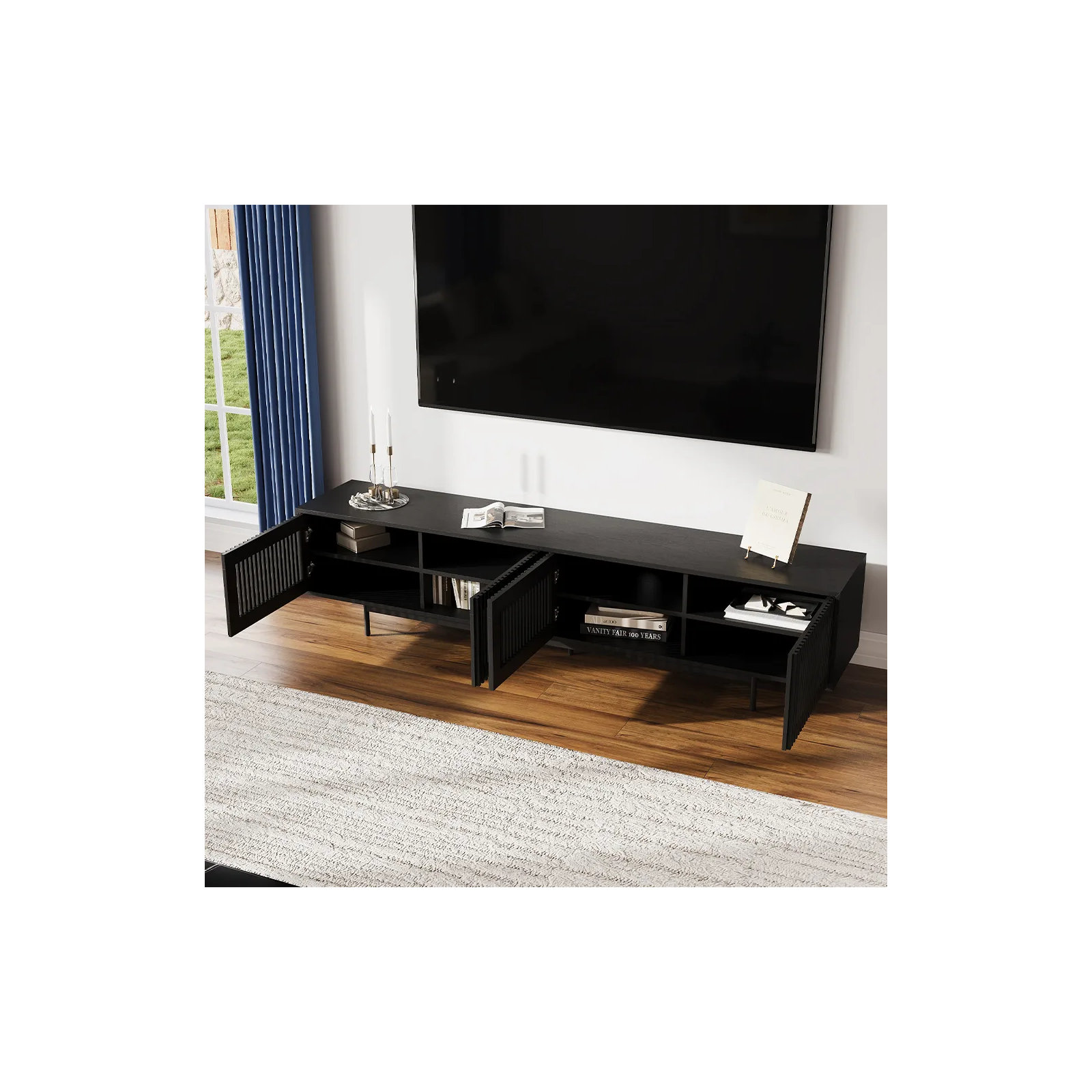 Daila Media Console, 21.26" H x 95" W x 18.89" D, Black