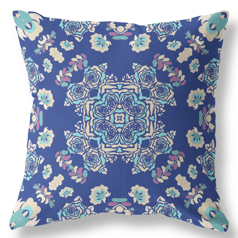  Housse et insert de coussin carré rose, 26" x 26", Bleu / blanc cassé