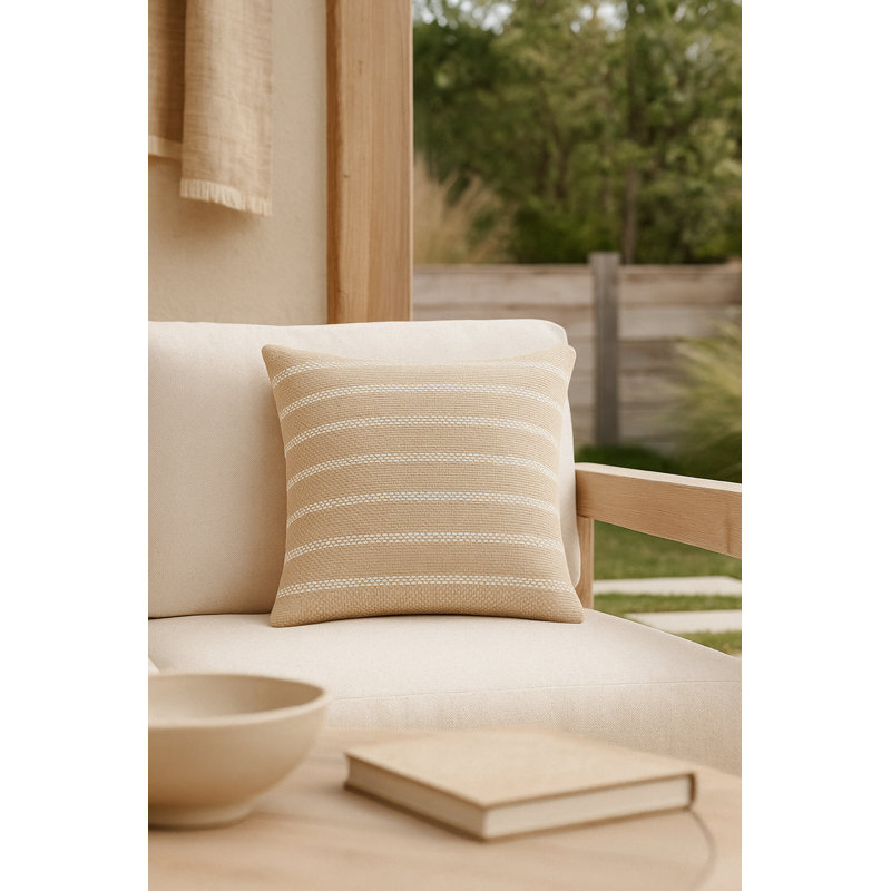 Sandy Beige Regatta Stripe Indoor Outdoor Pillow 20x20