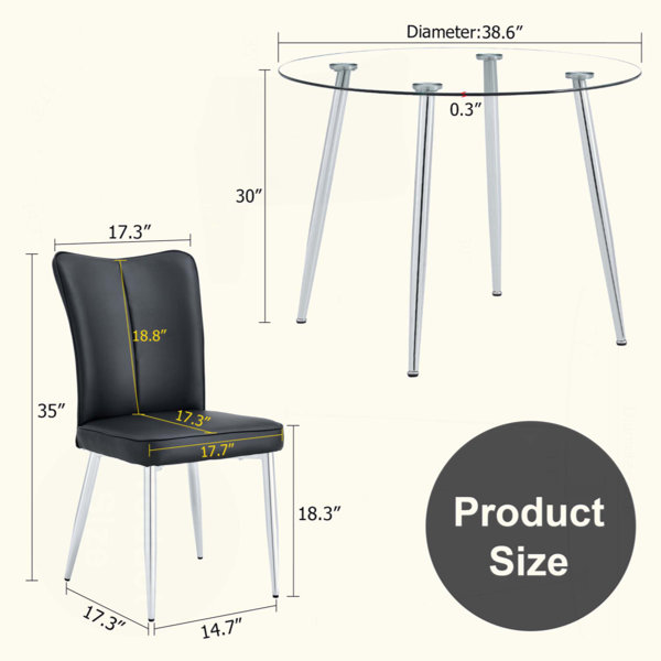 Ivy Bronx Table And Chair Set.A Diameter Tempered Glass Round Dining ...