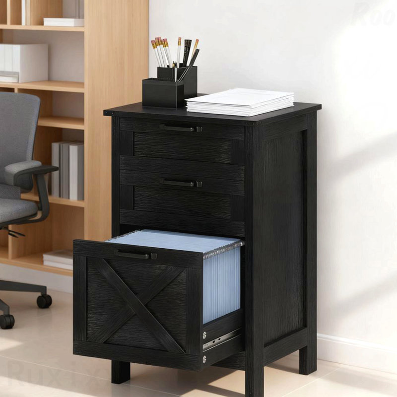 Classeur rustique à 3 tiroirs pour la maison et le bureau, Noir patiné