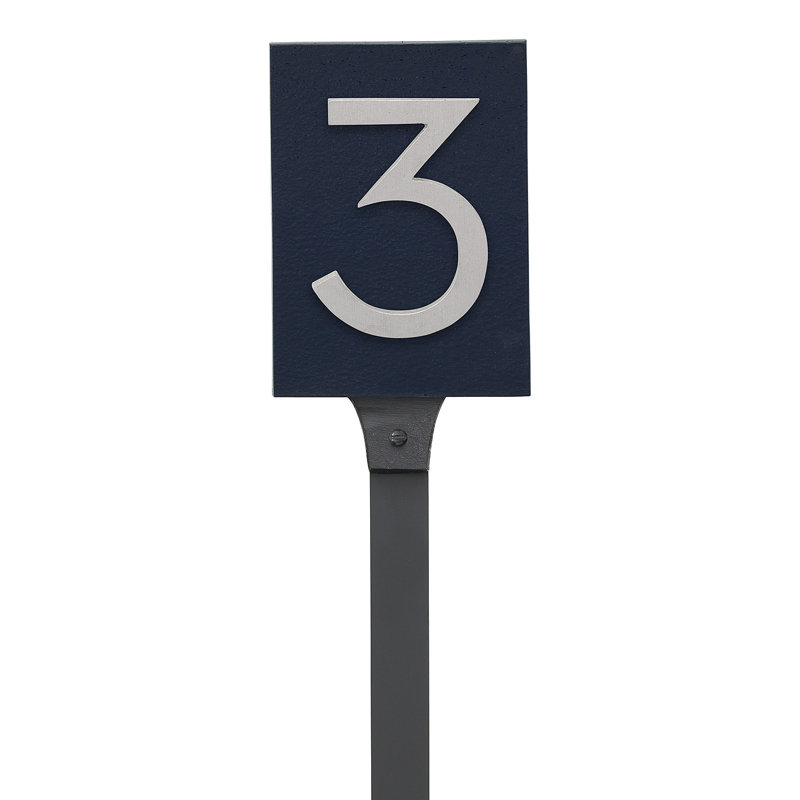Enseigne d’adresse flottante sur 1 ligne, Bleu marine, Aluminium brossé, Oui