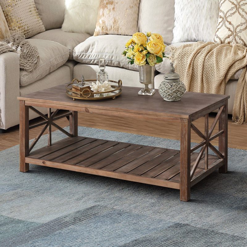 Table basse fabriquée à la main devant le canapé ou la causeuse, Brun antique, H 19,68 po x L 47,24 po x l 23,62 po