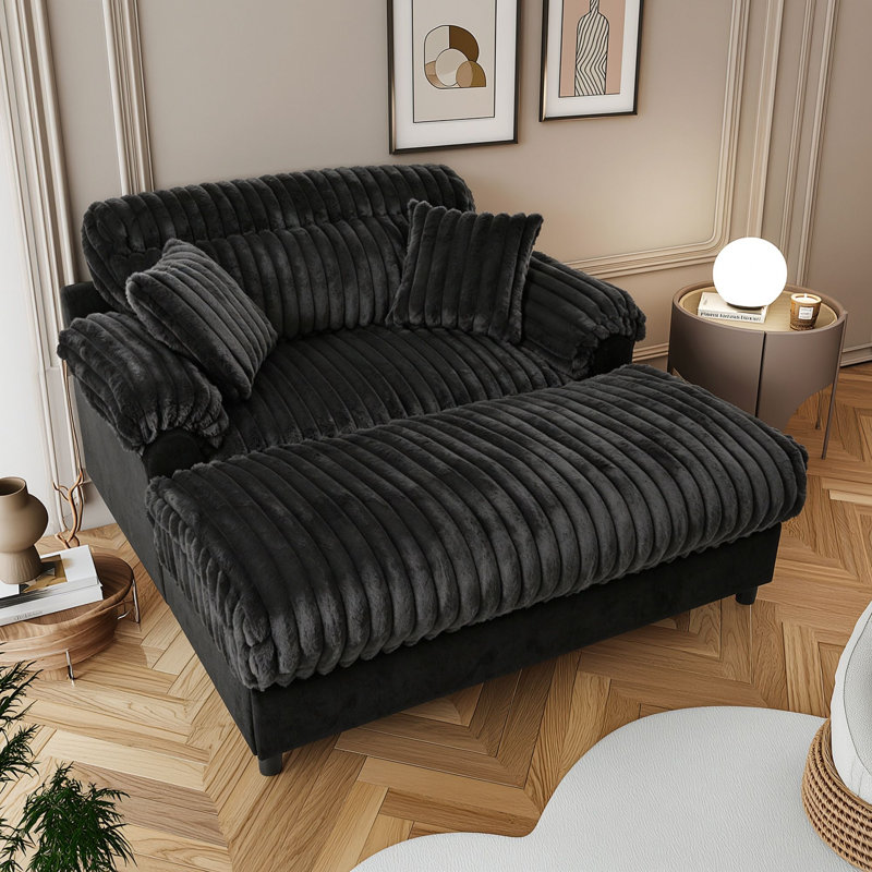 Canapé méridienne avec assise profonde, coussin en mousse à ressorts ensachés, accoudoirs incurvés et 2 coussins décoratifs