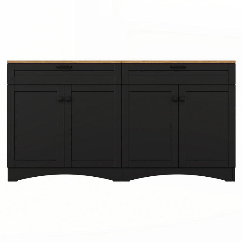 Versatile Wood Grain Sideboard with Adjustable Shelves, Black