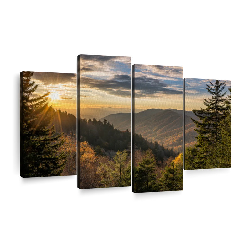 «Great Smoky Mountains Sunrise In Smoky Mountains», art mural sur toile, 4 pièces, H 32 po x l 52 po x P 1,25 po
