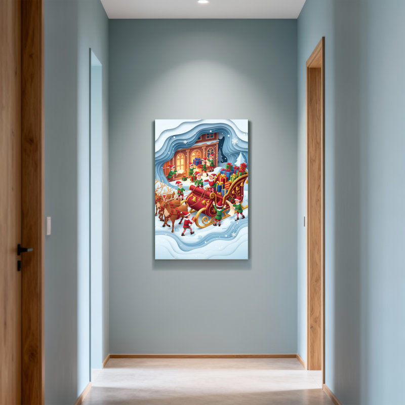 Noël, Noël, elfes, traîneau, rennes, scène enneigée, H 18 po x l 12 po