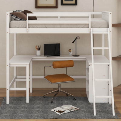 Lit mezzanine avec tablettes, bureau