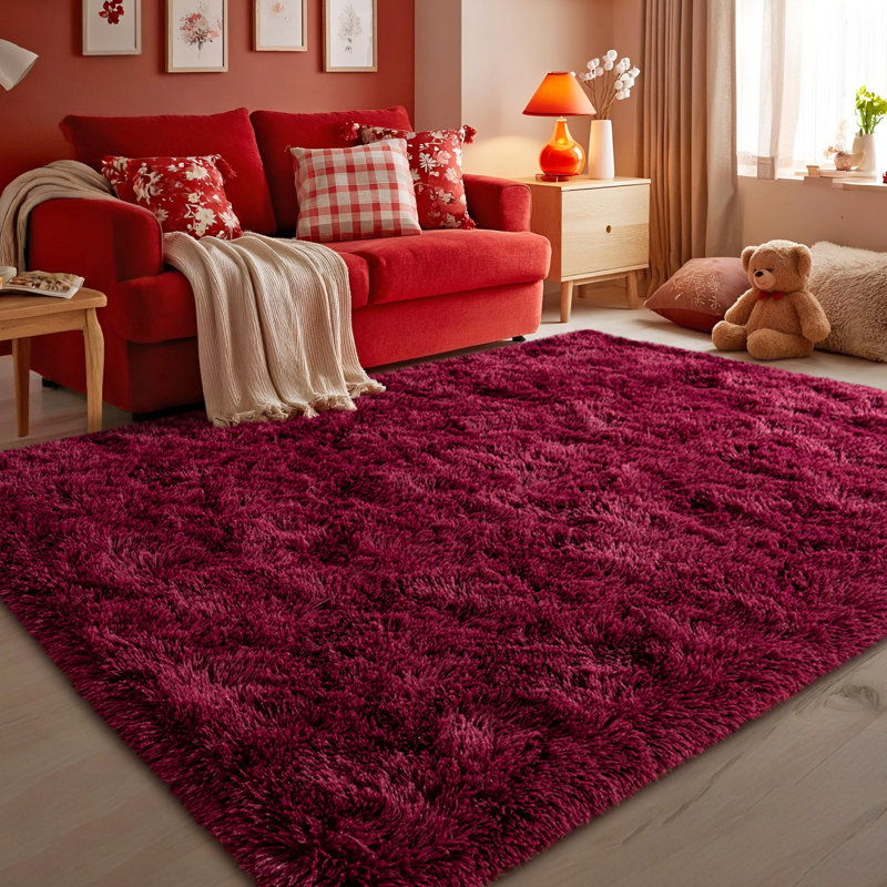 Shag Area Rugs for Living Room, 4x6 ft Soft Fluffy Rugs for Bedroom, Nursery, Kids Room Home Decor, BurgundyRed