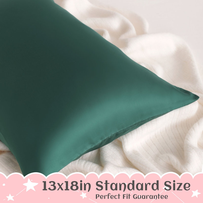 Luxurious Silk Satin Toddler Pillowcases 2-Pack Hidden Zipper 13x18 Inch – Silky Smooth Baby Travel Pillow Covers, Dark Green
