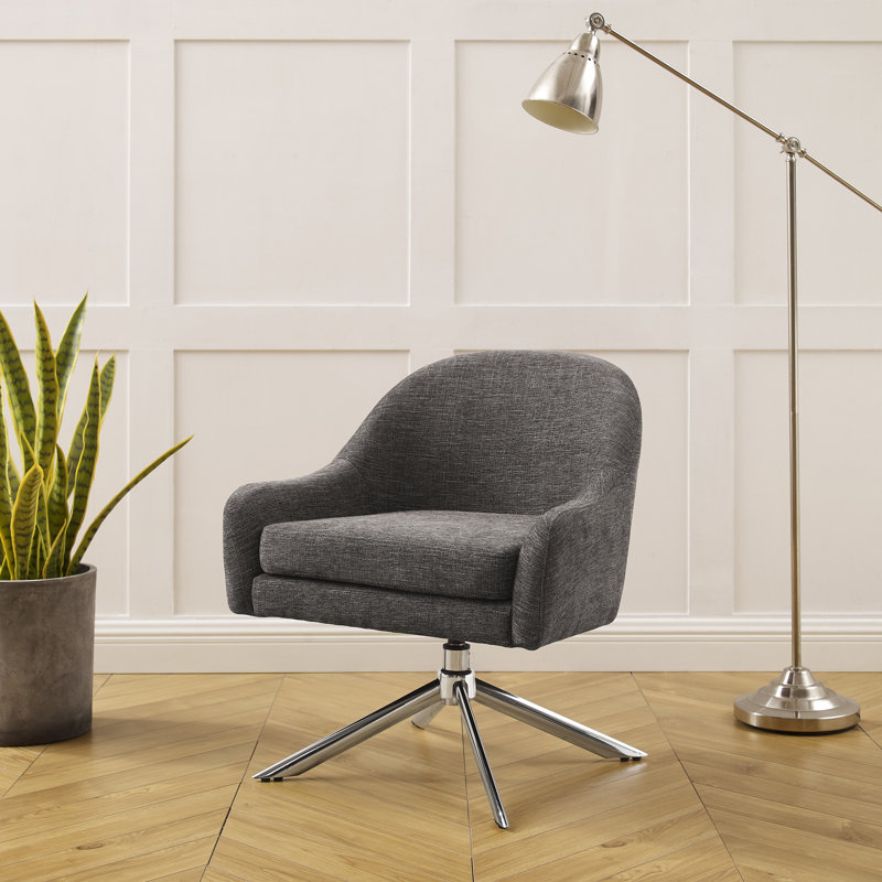 Dezrae Mid Century Solid Swivel Accent Chair with Metal Legs, Gray