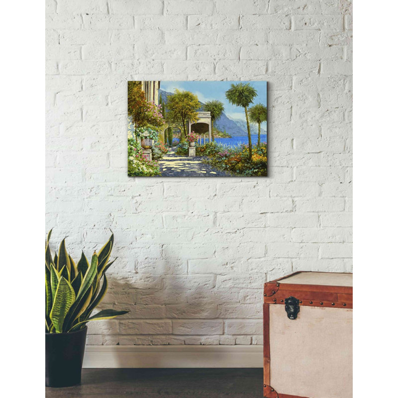 "Passeggiata Al Lago" par Guido Borelli - peinture sur toile tendue, H 18 po x l 26 po x P 0,75 po