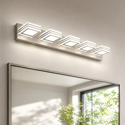 5-Light Brushed Nickel Dimmable LED Vanity Light, 32.28 in. Width, 5500K Cool White for Bathroom