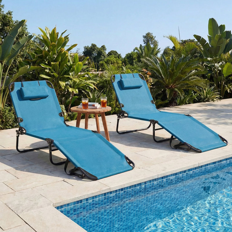 Chaise longue de plage 2 pièces Arlmont & Co. avec coussins et dossier réglable, Bleu