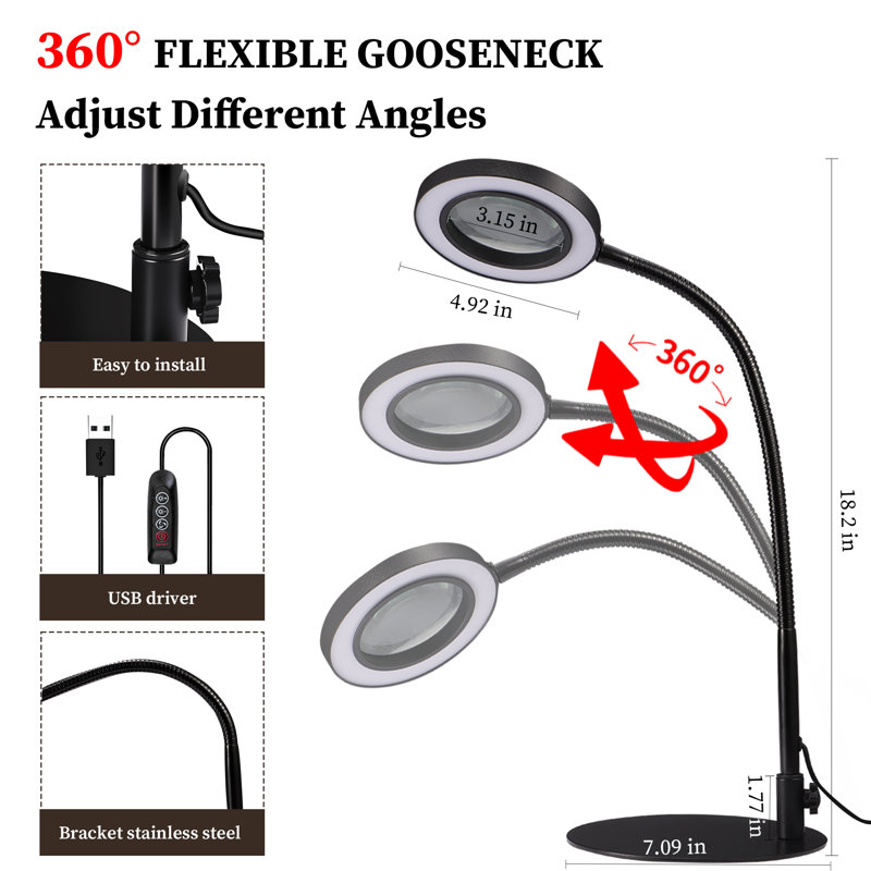 Loupe avec lumière et support, lampe loupe mains libres