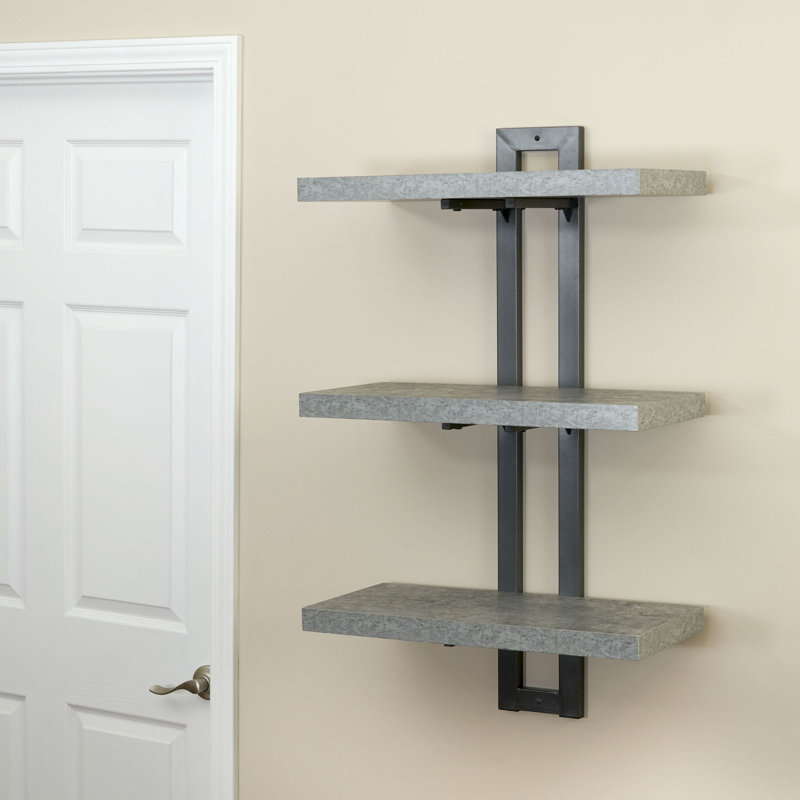 Gateshead Jamestown 3 Tier Wall Shelf with Single-Hole Mount Rustic Wood Grain and Metal, Gray