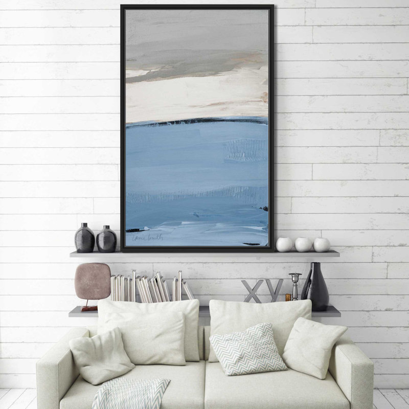 «Blue Flatlands I», reproduction de peinture acrylique sur toile, H 43,5 po x l 27,5 po x P 2 po, Cadre flottant noir