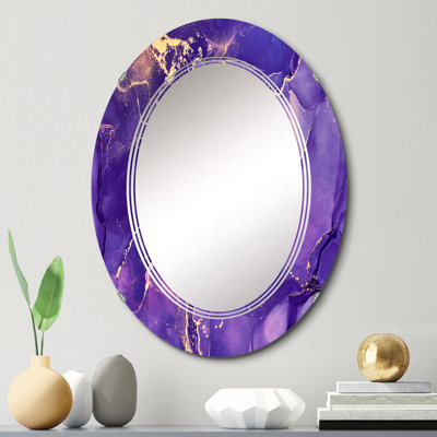 Fuchia liquide mauve et bleu art IV - miroir mural moderne ovale