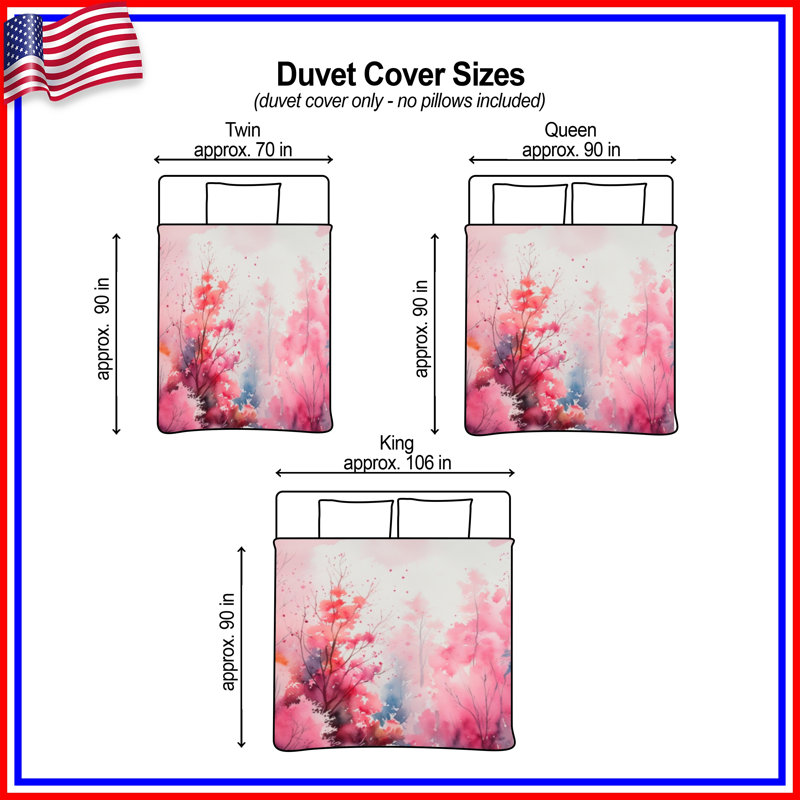 Housses de couette aquarelle forêt rose, Lit simple