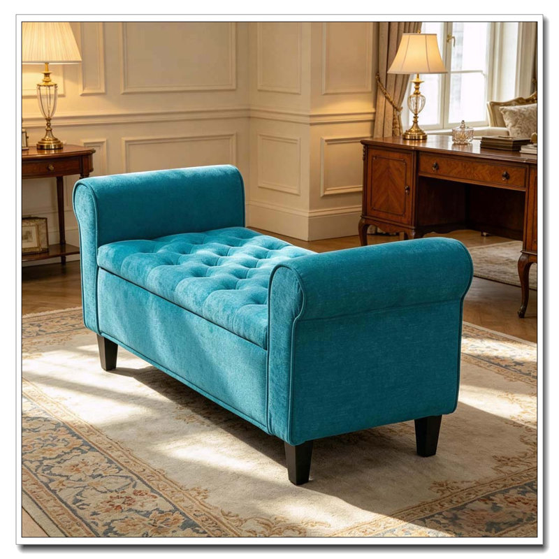 Banc d'appoint élégant avec accoudoirs roulés, Sarcelle, Sarcelle
