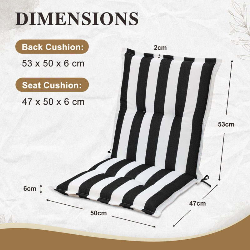 2 Pack Outdoor Low Back Chair Cushions, 100x50x6 cm, Black