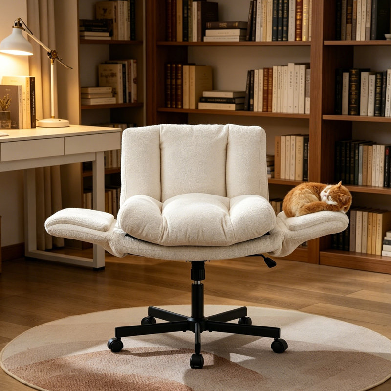 Chaise de bureau pivotante réglable avec accoudoirs réglables à 5 vitesses, chaise de bureau d'ordinateur ergonomique en tissu chenille moderne pour bureau à domicile, maquillage, chambre à coucher