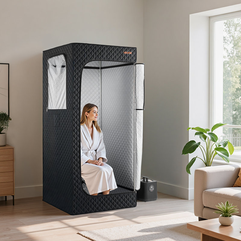 1 Person Portable Steam Sauna Tent Full with Steamer Remote Oil Box Black