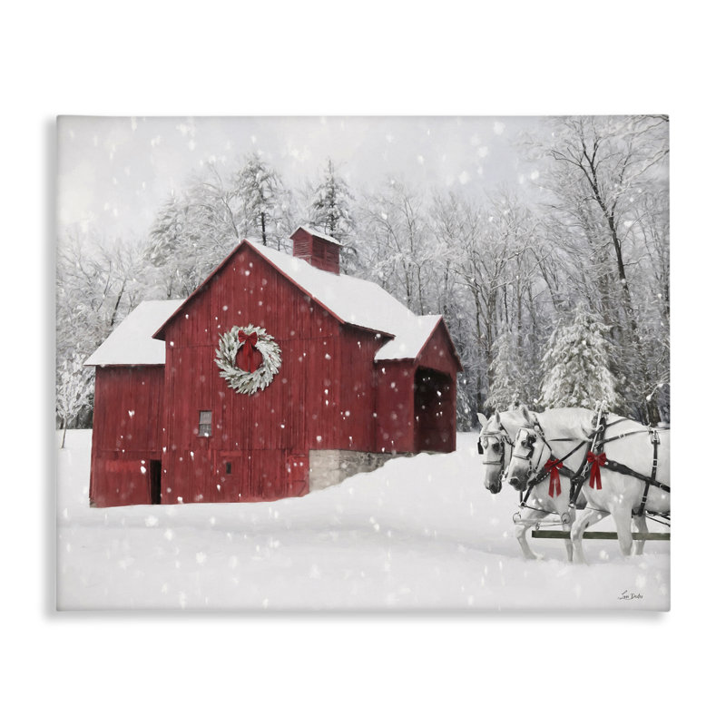 Toile enneigée rouge avec toile de neige par Lori Deiter, H 30 po x l 30 po