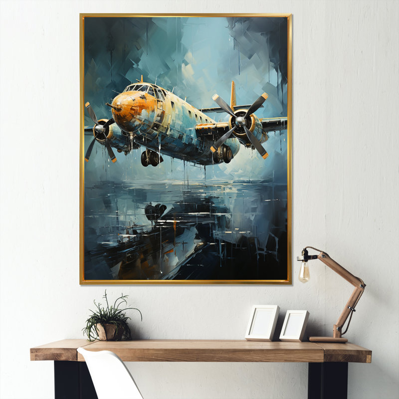 Reconnaissance aérienne d'un avion militaire II sur toile, Cadre flottant doré, H 44 po x l 34 po x P 1,5 po