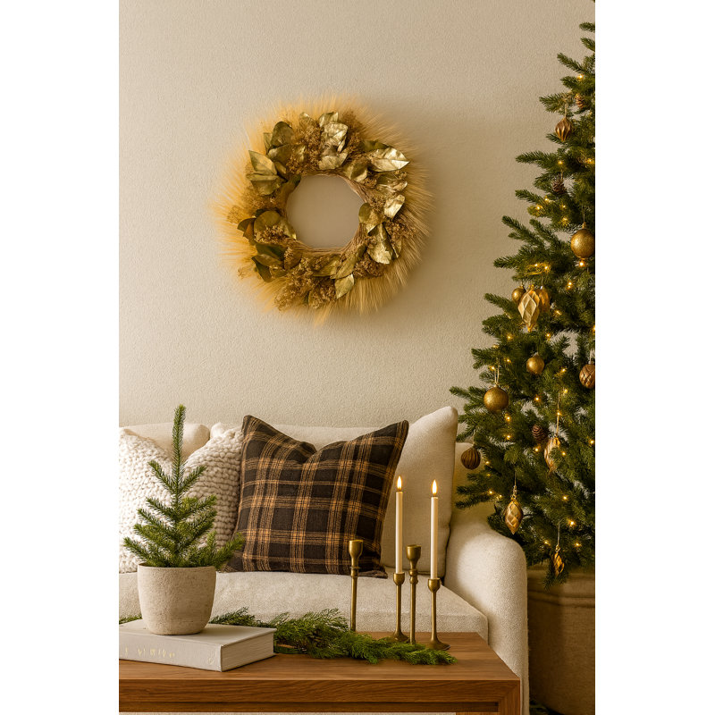 22 " Handmade Mixed Greenery and Wheat Real Floral and Real Greenery Wreath
