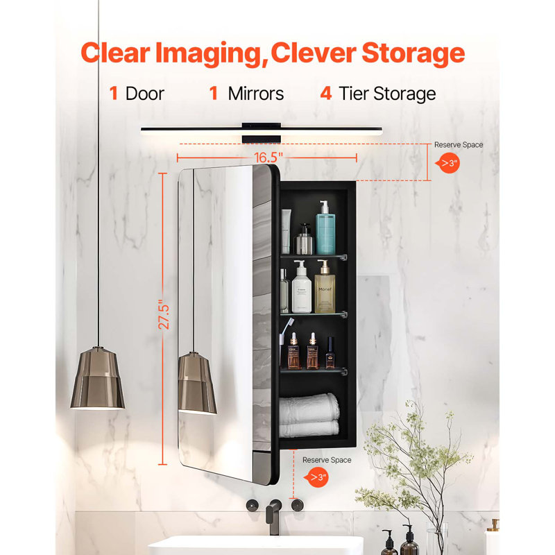 Pharmacie 24 "x 30" Miroir, H 27,5 po x l 16,5 po x P 5 po