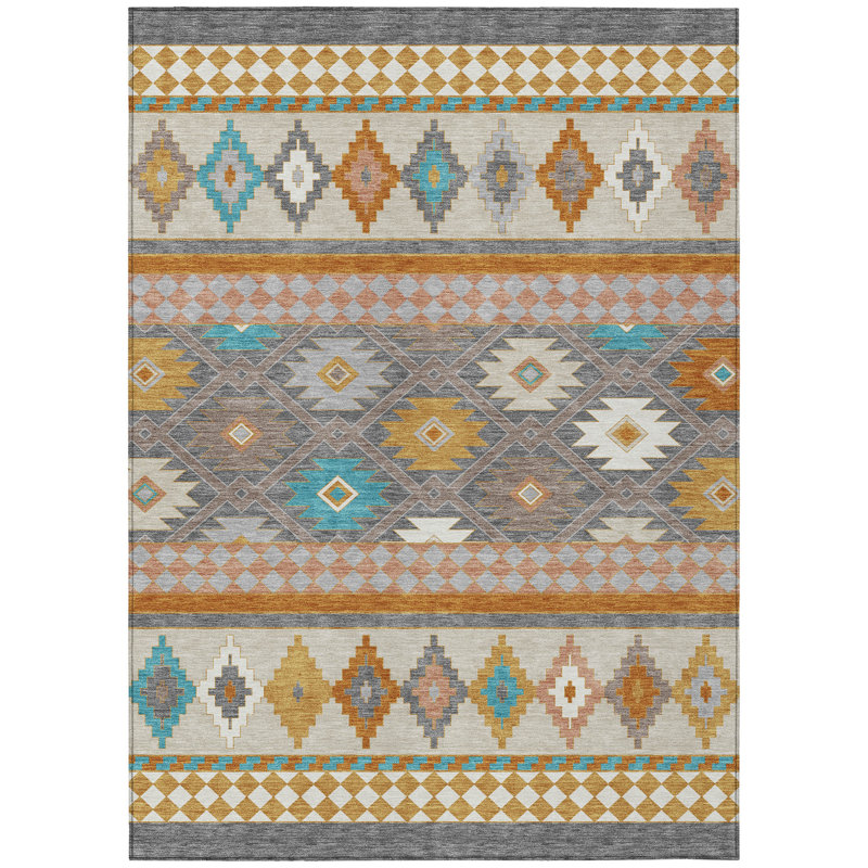 Machine Washable Indoor/Outdoor Chantille ACN2519 Southwest Rug, Gray, Rectangle 8' x 10'