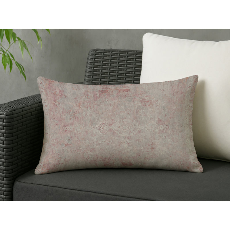 Coussin décoratif intérieur et extérieur Modern, Gris / rouge clair oriental, Rectangle H 20 po x l 14 po