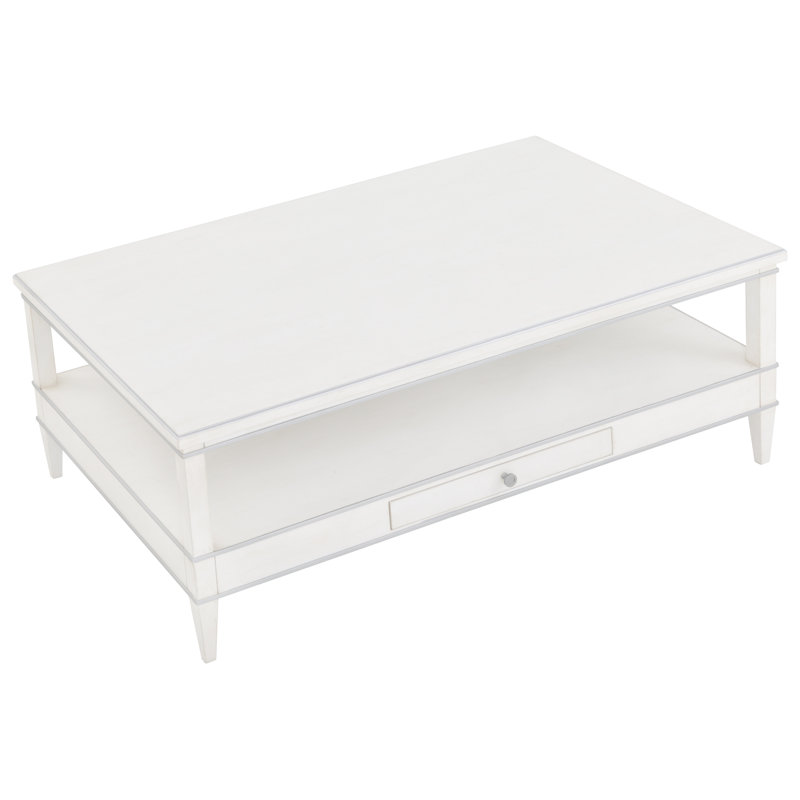 Camille Solid Wood Cocktail Table, White/Antique Pewter