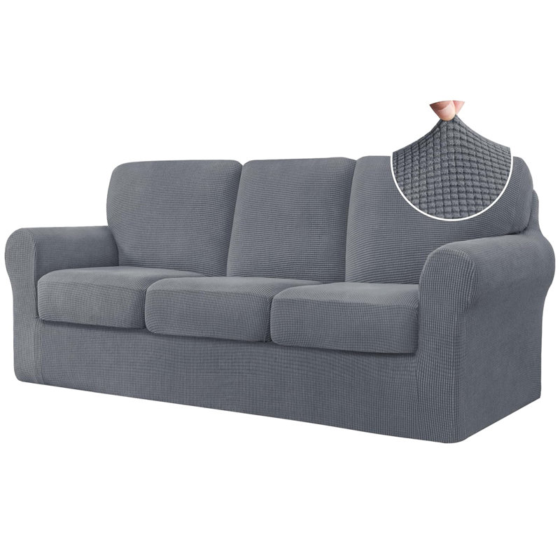 Polyester Box Cushion Sofa Slipcover, Gray Polyester