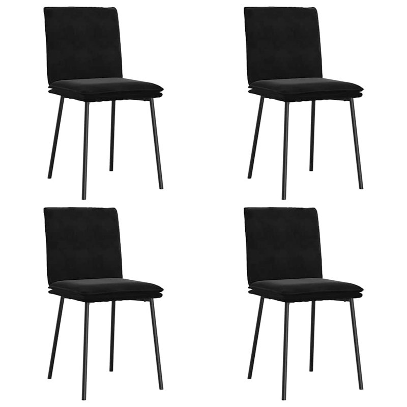  Ensemble de 4 chaises de salle à manger en velours noir, contreplaqué, métal
